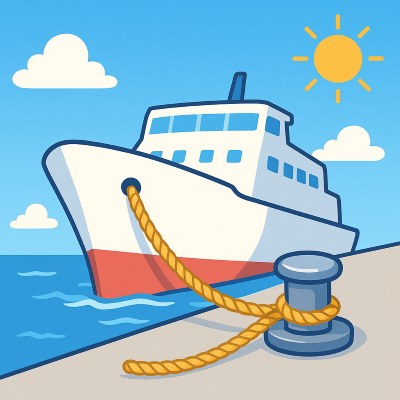 船が止まってロープでつながれることをなんというでしょう？