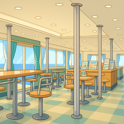 フェリーの中にある座って休める場所は？